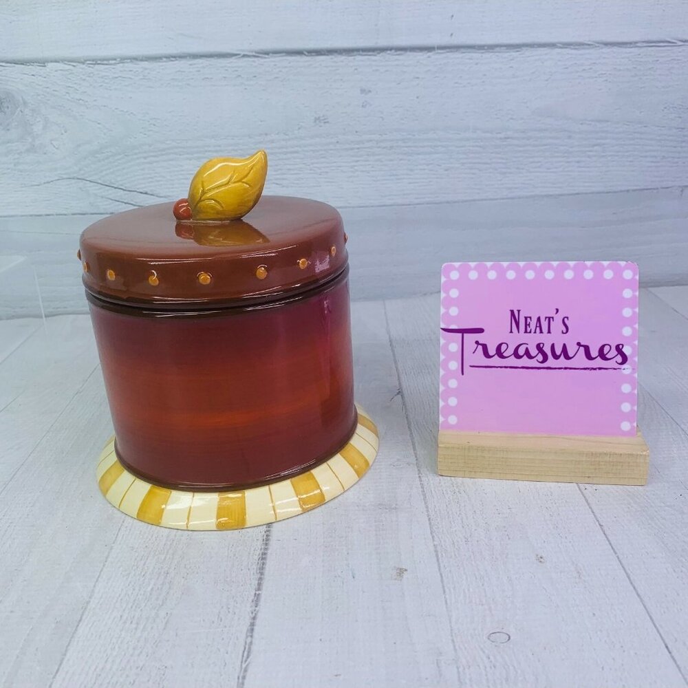Demdaco FOUR SEASONS Deb Hrabik 07 Short Yellow Brown Stripe Stoneware Canister